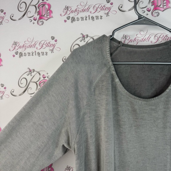 Long sleeve ombré silver sparkly thread trim Gray Women's Long Sleeve Top - Picture 9 of 14